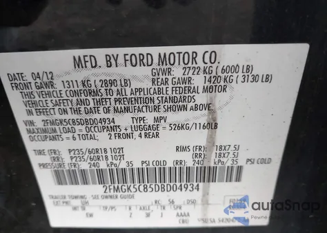 2013 Ford Flex Sel z USA, uszkodzony, nr VIN 2FMGK5C85DBD04934